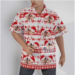 Matching Custom Couple Face Christmas Hawaiian Shirt