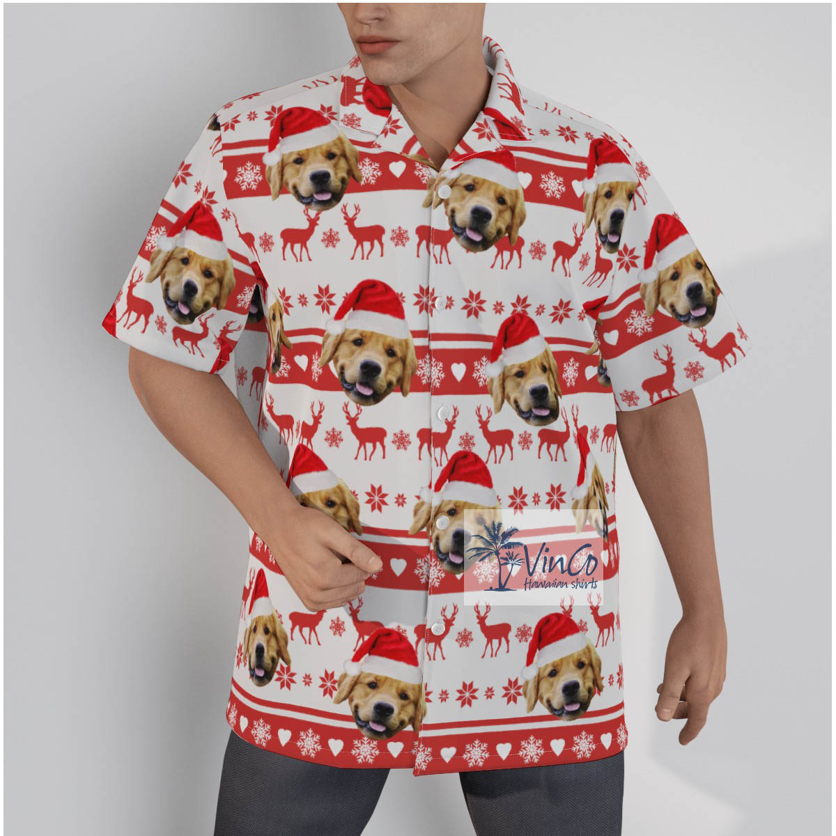 Custom Dog Face Hawaiian Christmas Shirt - variant image 1