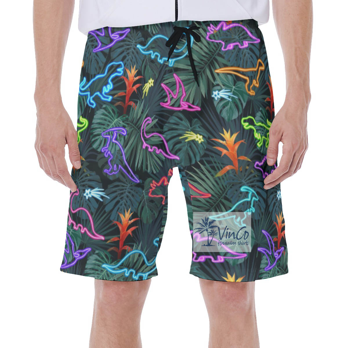 Funny Neon Dinosaur Tropical Swim Trunks For Men - variant image 1