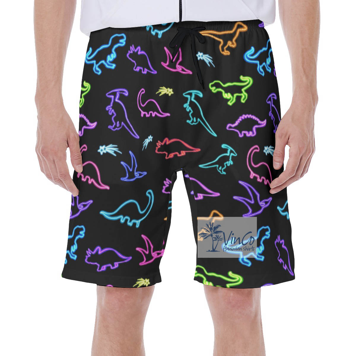 Neon Dinosaur Hawaiian Swim Trunk For Men - variant image 1