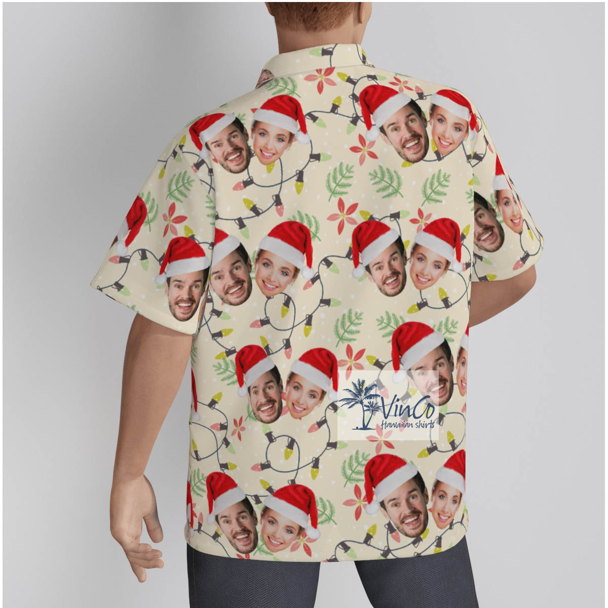 Matching Custom Couple Faces Hawaiian Christmas Shirt