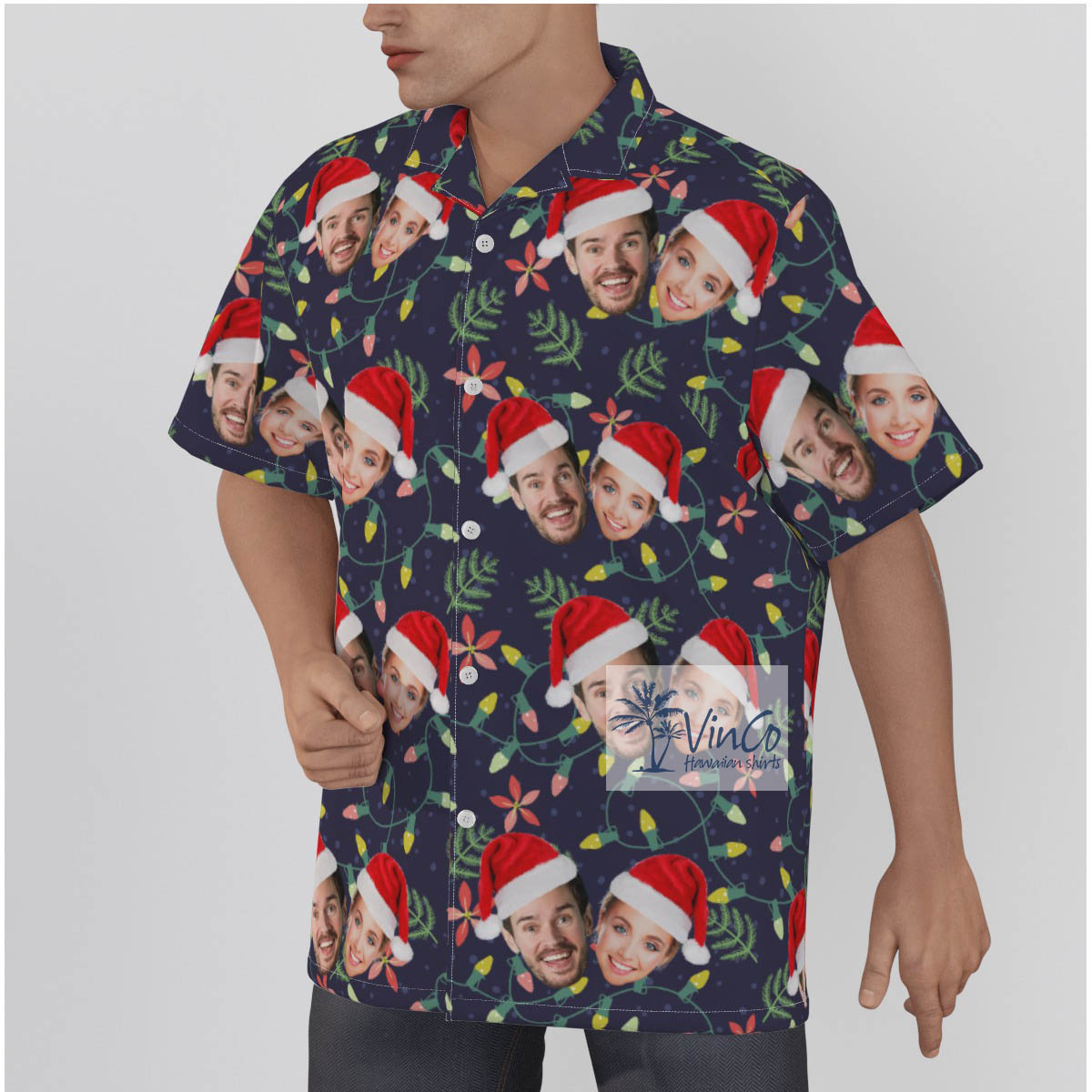 Custom Couple Faces Christmas Aloha Shirt