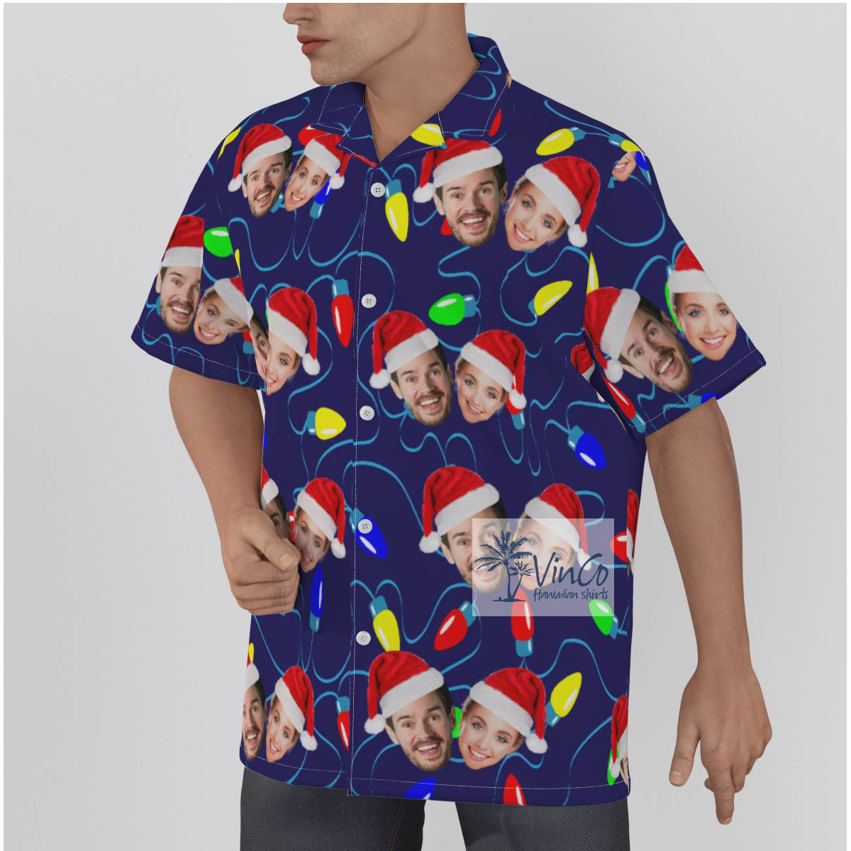 Personalized Couple Faces Hawaiian Christmas Shirt