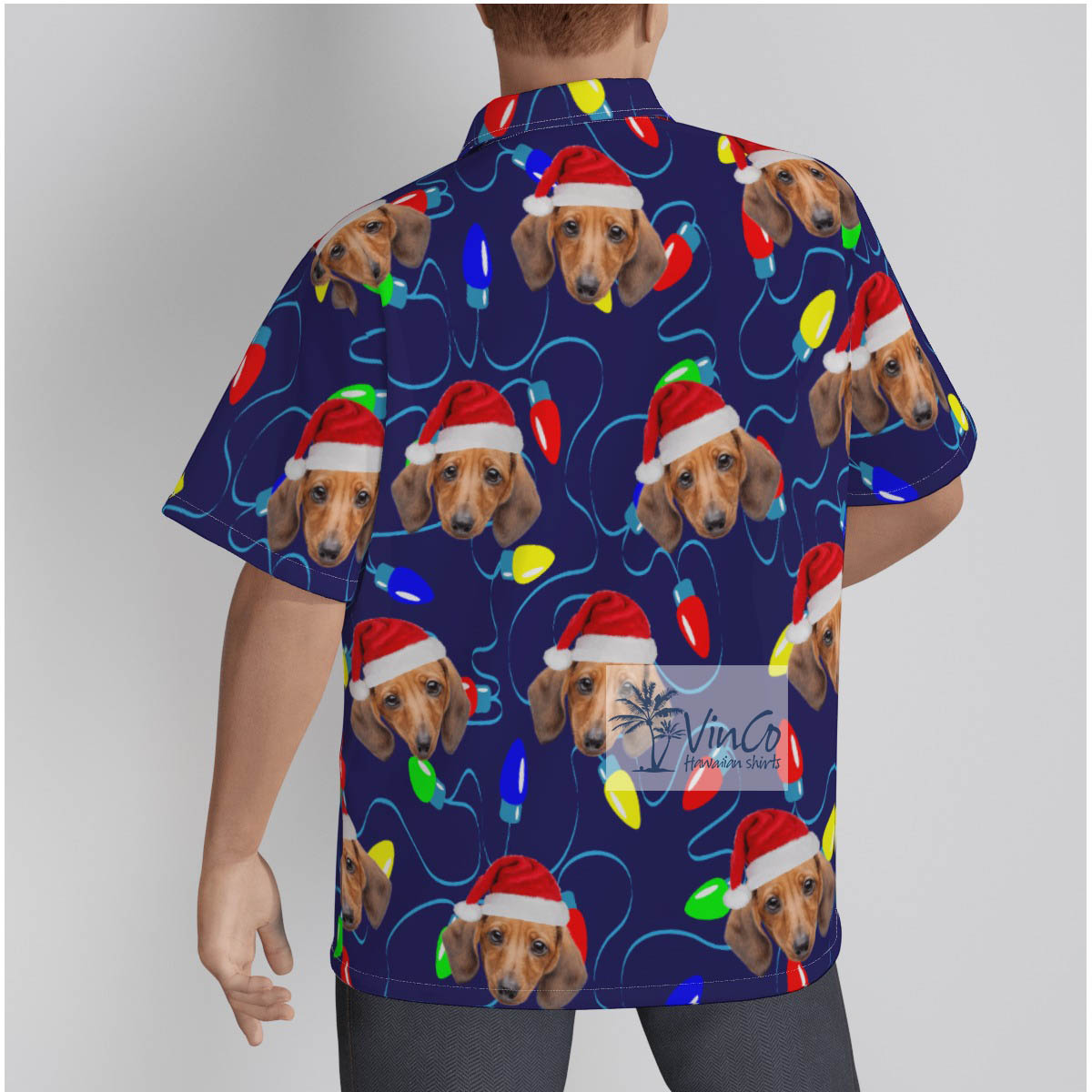 Personalized Pet Face Christmas Light Aloha Shirt For Men