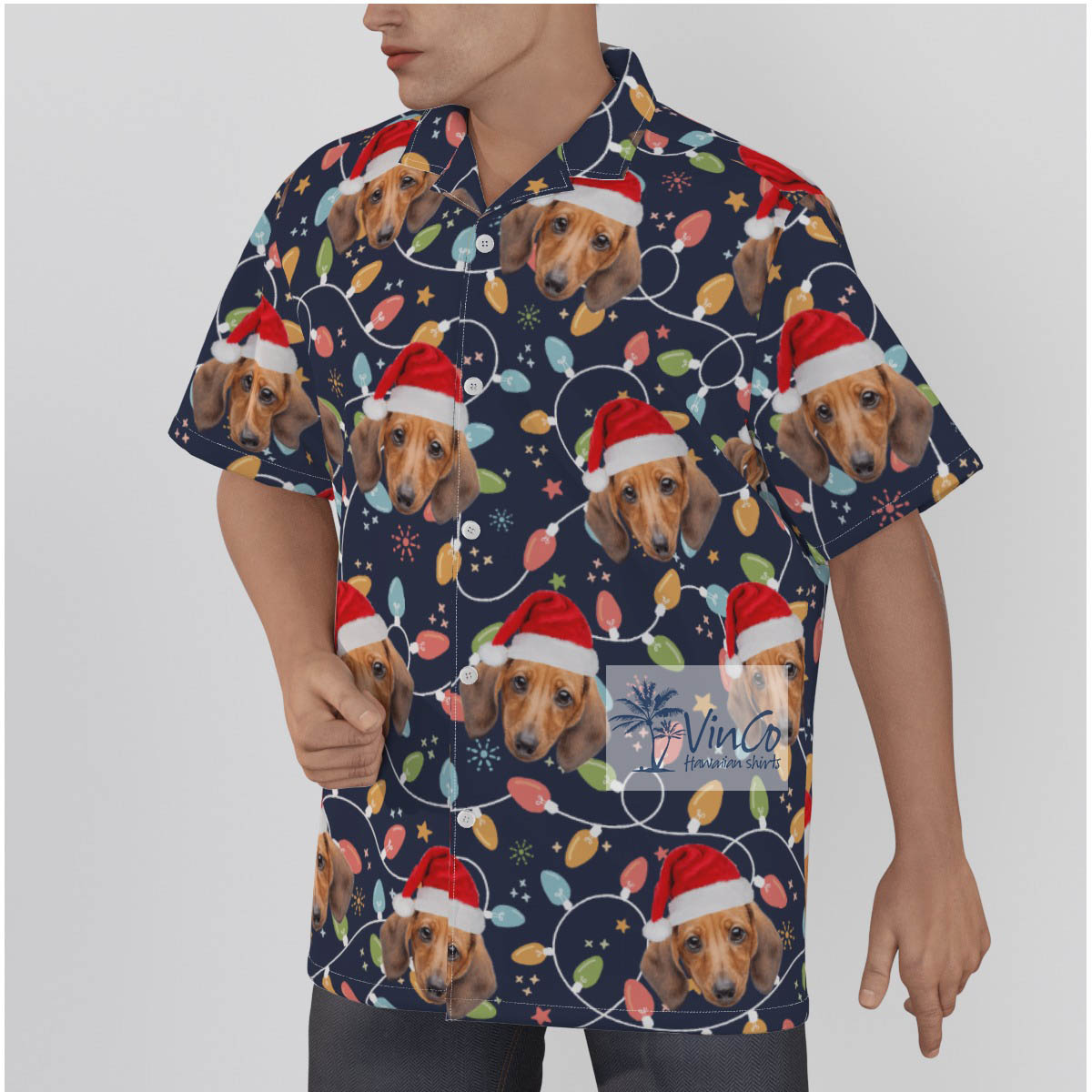 Custom Dog Christmas Hat Christmas Light Hawaiian Shirt