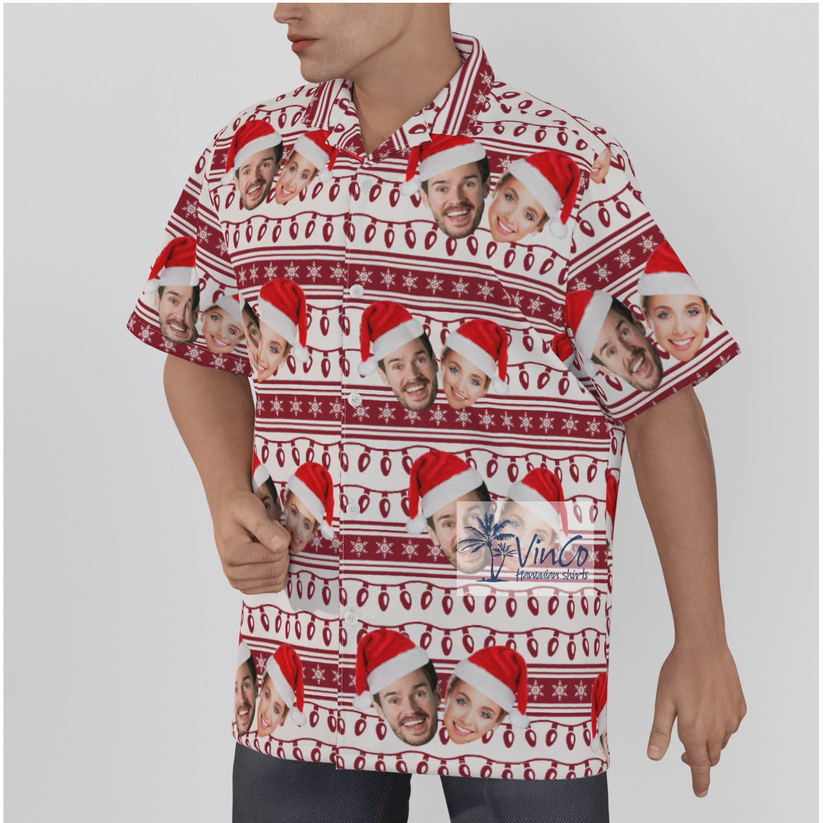 Funny Custom Couple Face Christmas Hawaiian Shirt