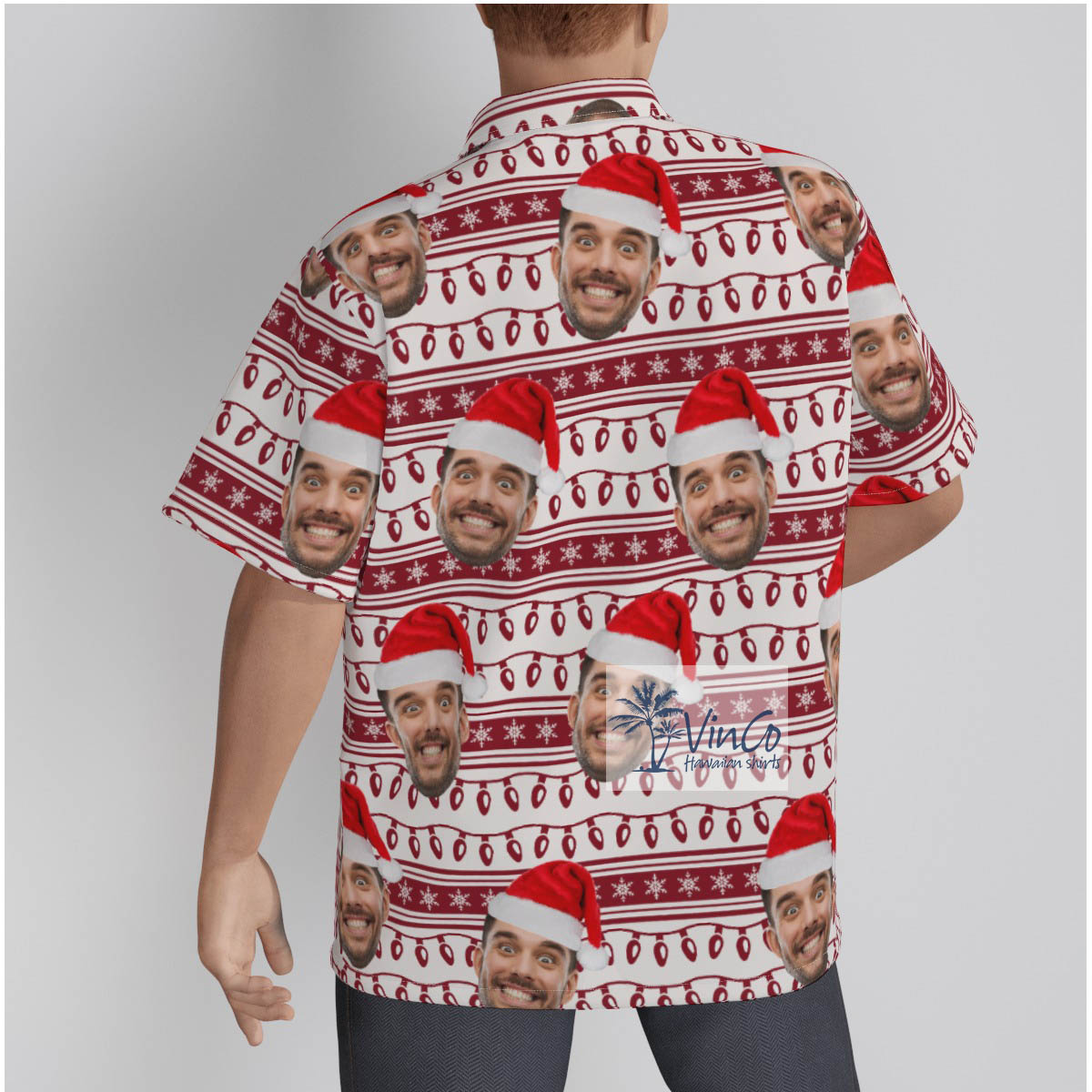 Custom Face All Over Print Christmas Aloha Hawaiian Shirt Christmas Lights