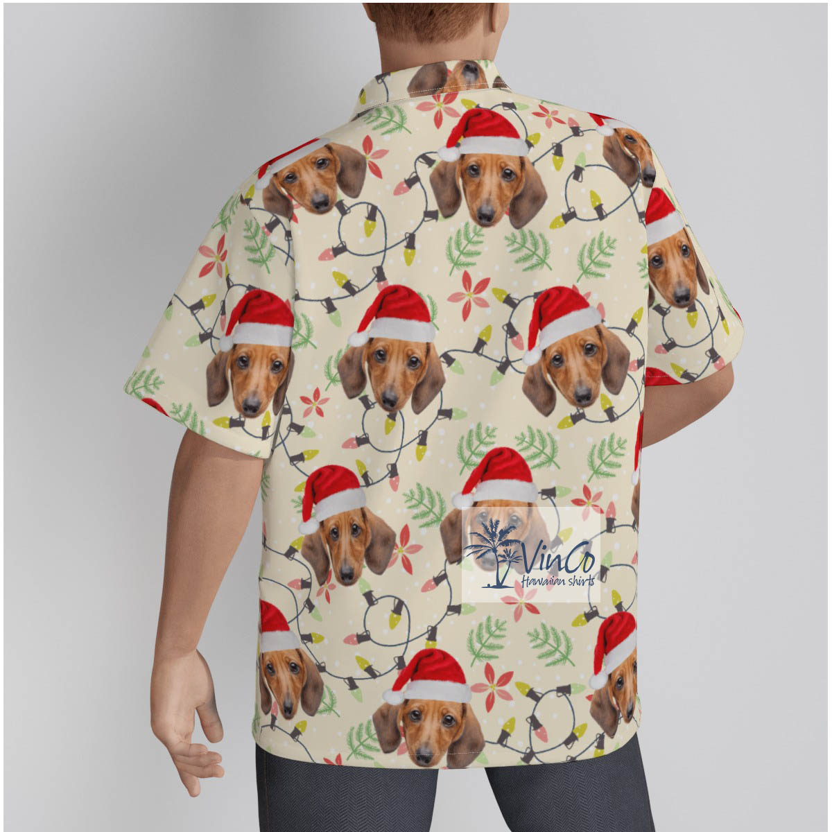 Custom Dog Face Christmas Hat Men's Hawaiian Shirt