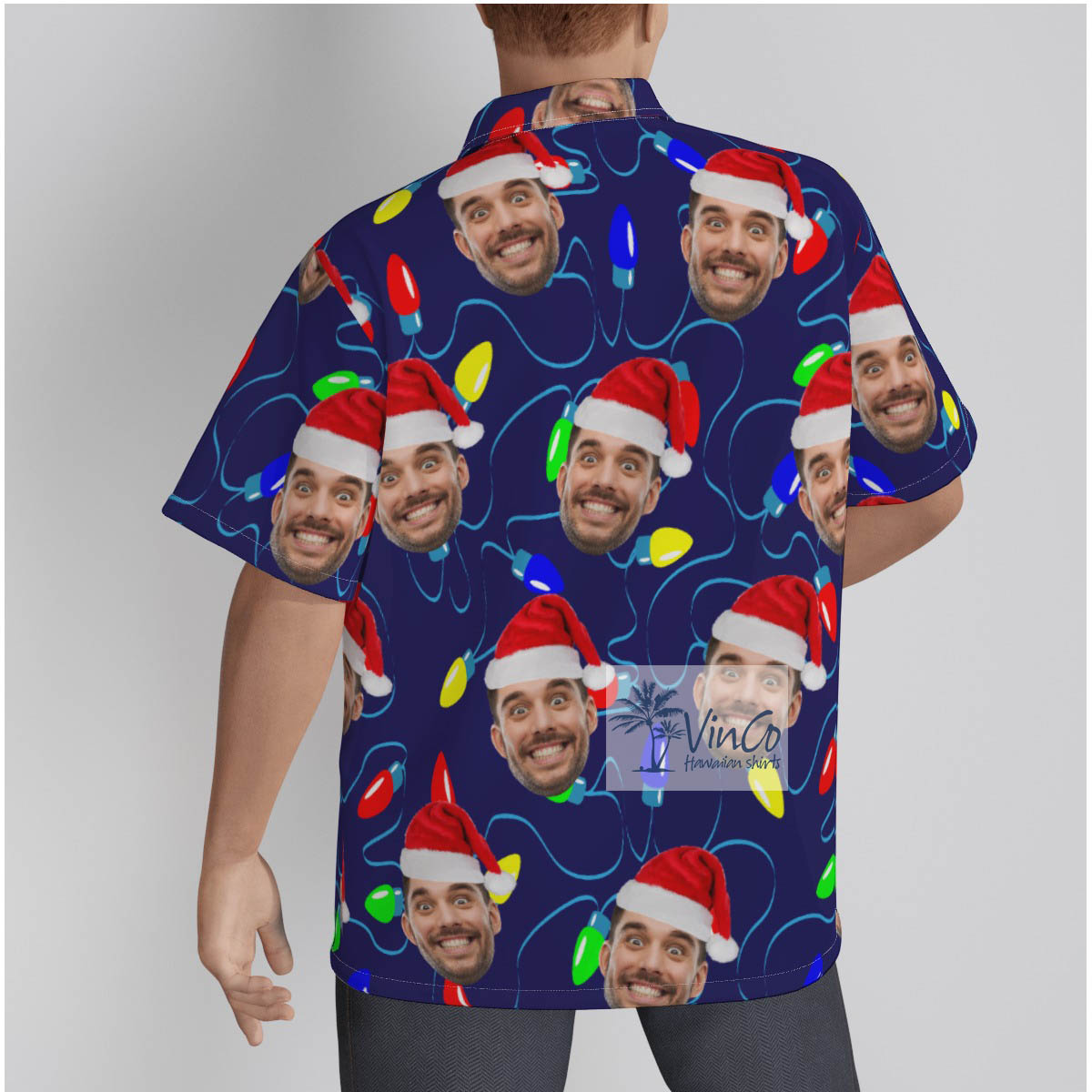 Custom Faces Hawaiian Button Up Shirt for Men with Christmas Theme