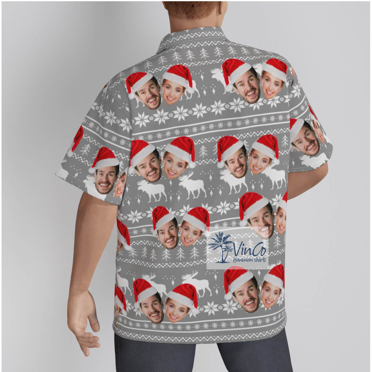 Custom 2 Faces Couple Ugly Christmas Hawaiian Shirt