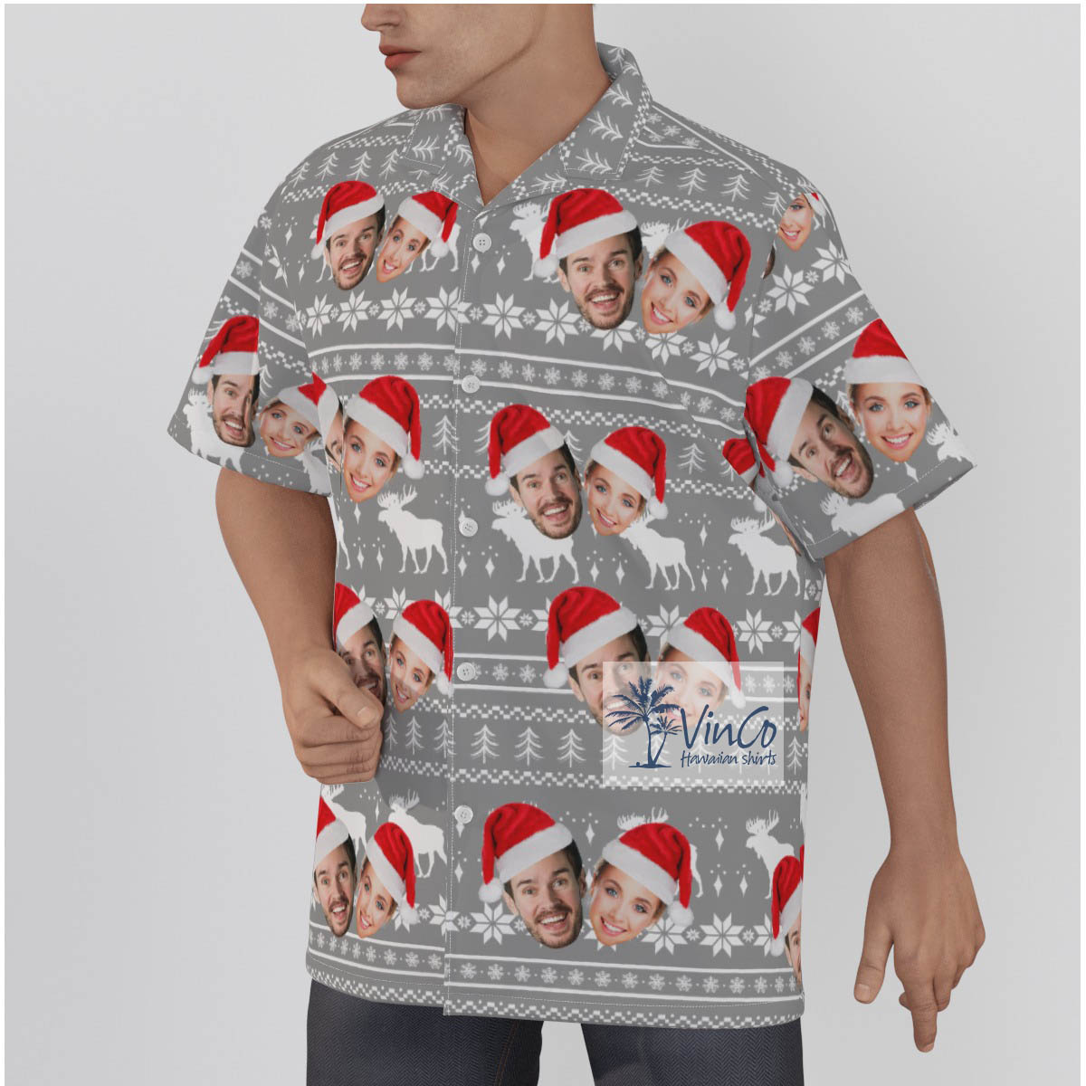Custom 2 Faces Couple Ugly Christmas Hawaiian Shirt