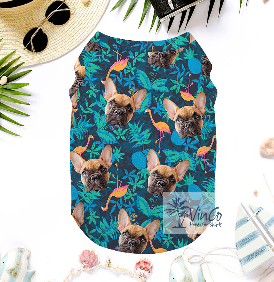 Funny Custom Dog Face Tropical Flamingo Hawaiian Tank Top
