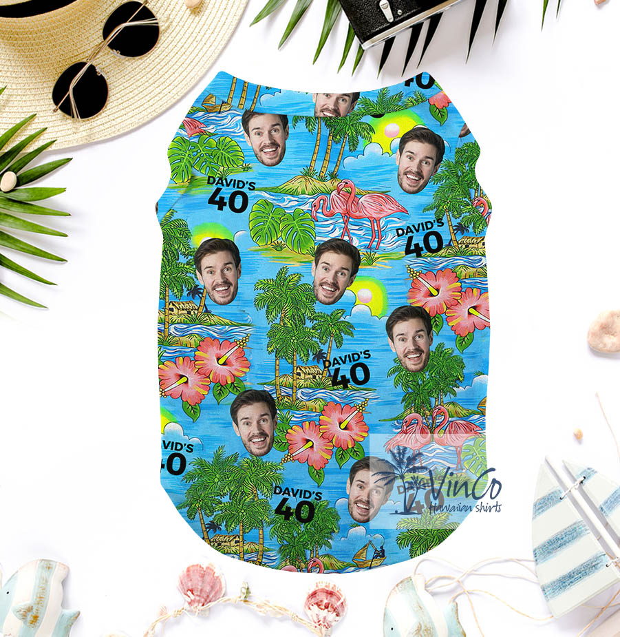 Custom Face Birthday Flamingo Dog's Hawaiian Tank Top