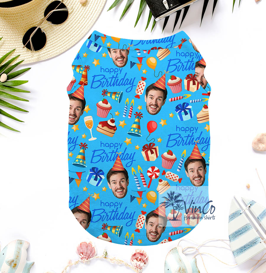 Happy Birthday Custom Face Dog's Hawaiian Tank Top