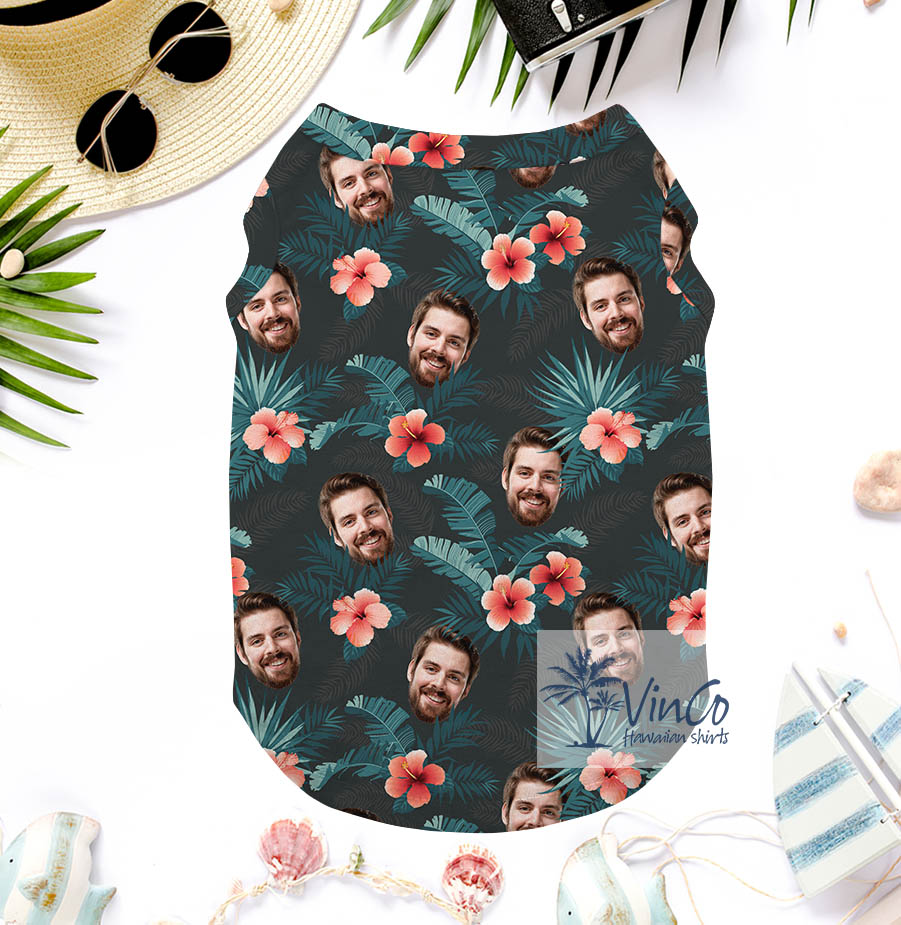 Funny Custom Face Floral Green Dog's Hawaiian Shirt