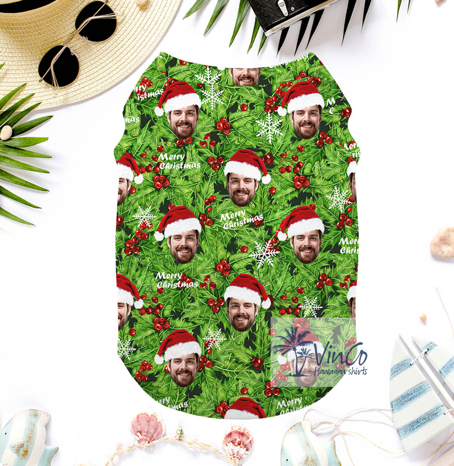 Merry Christmas Custom Face Owner Hawaiian Shirt For Dog