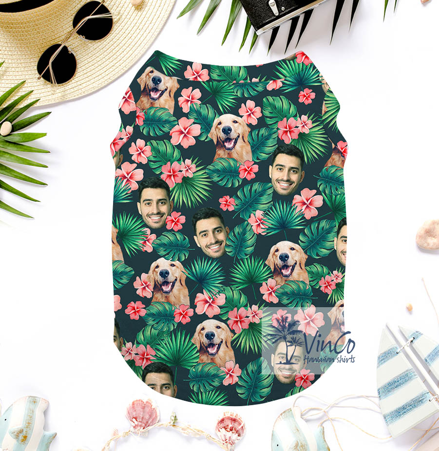 Funny Custom Dog Face And Owner Floral Hawaiian Tank Top