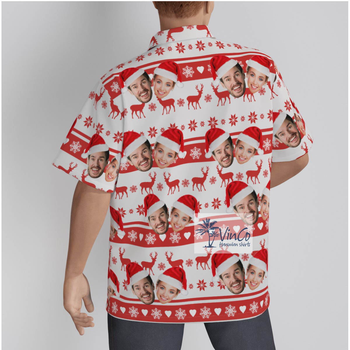 Matching Custom Couple Face Christmas Hawaiian Shirt