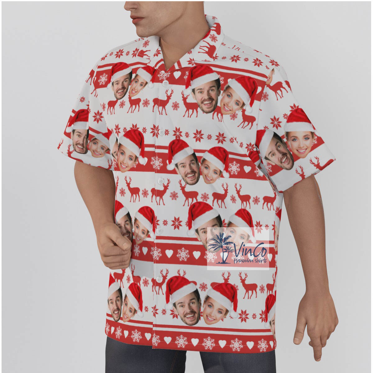 Matching Custom Couple Face Christmas Hawaiian Shirt