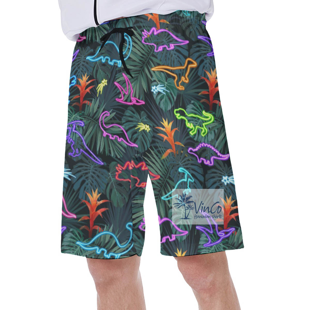 Funny Neon Dinosaur Tropical Swim Trunks For Men