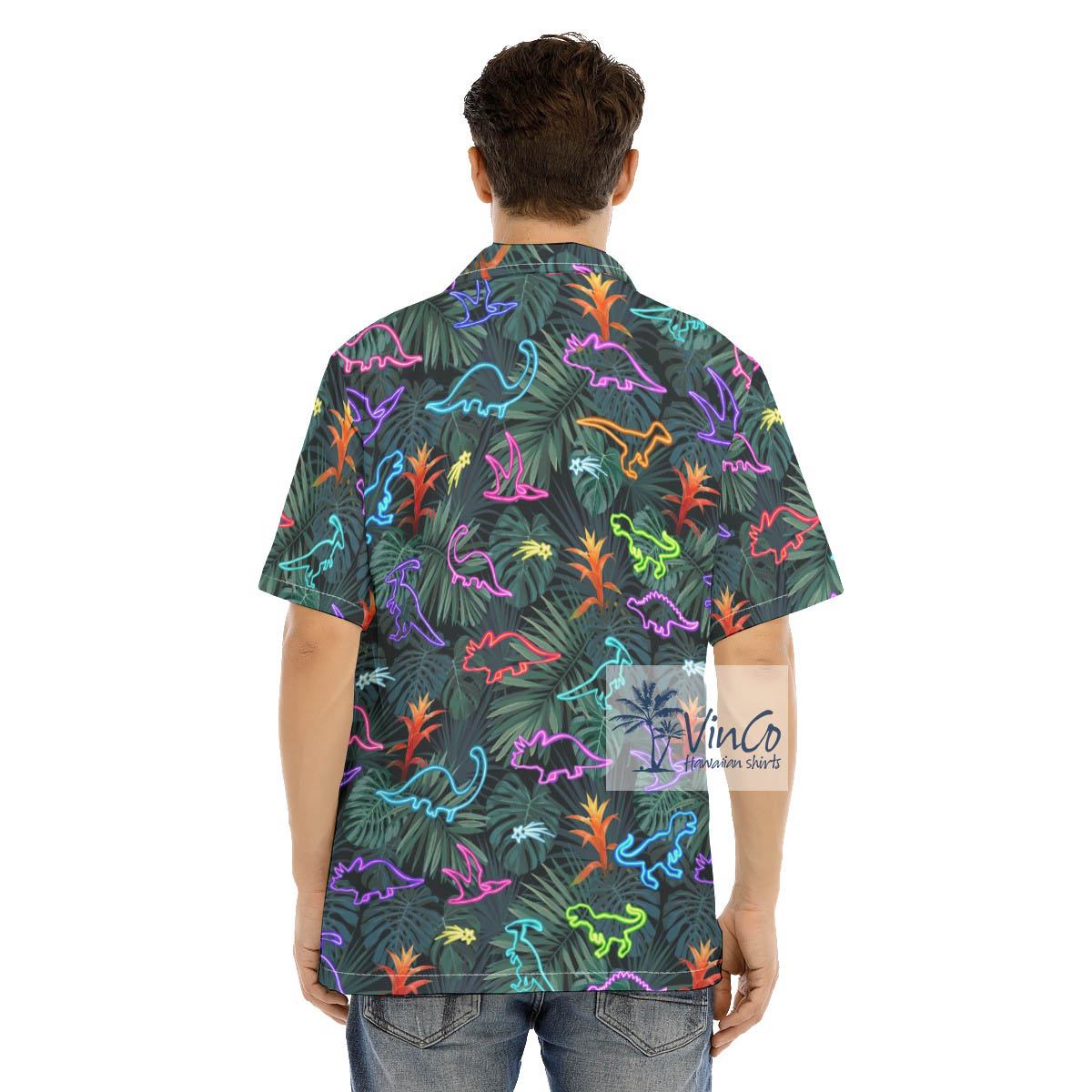Neon Dinosaur Tropical Shirt For Men