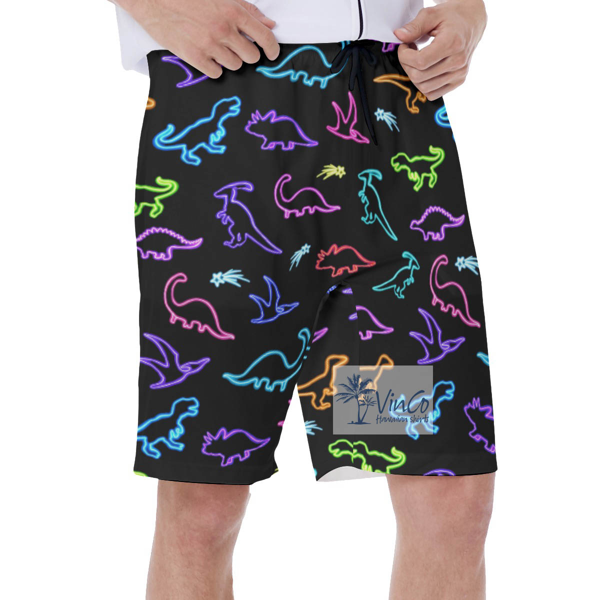 Neon Dinosaur Hawaiian Swim Trunk For Men