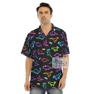 Neon Dinosaur Hawaiian Shirt For Men