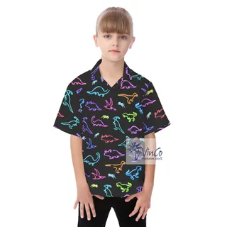 Neon Dinosaur Button Up Shirt For Kids