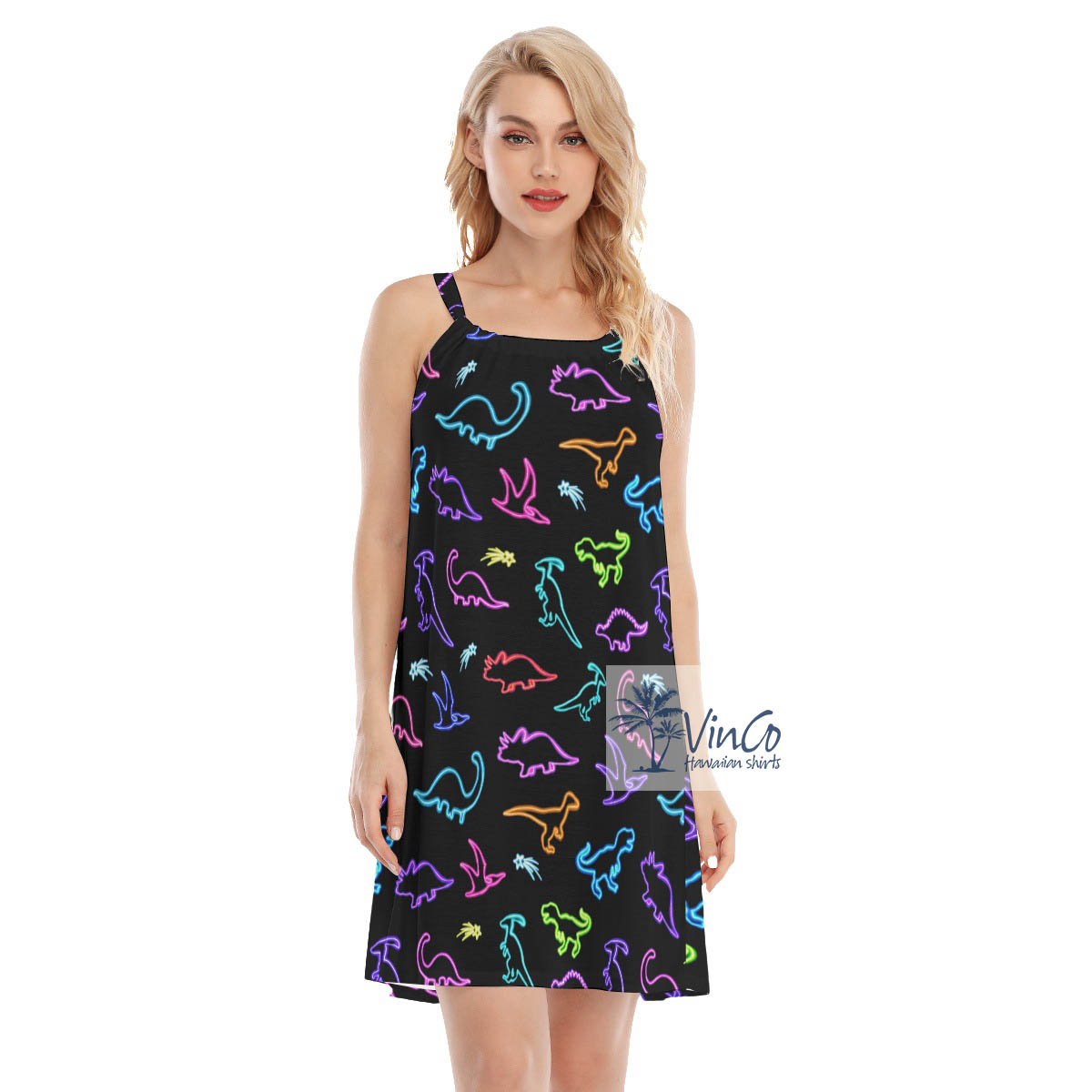Neon Dinosaur Women's Summer Cami Dress - variant image 1