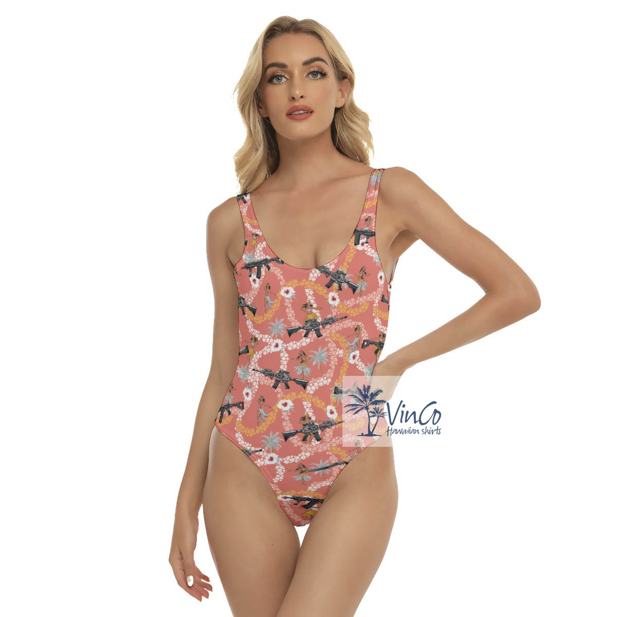 Floral Hula Girl With Gun Hawaiian Swimsuit For Women - variant image 1