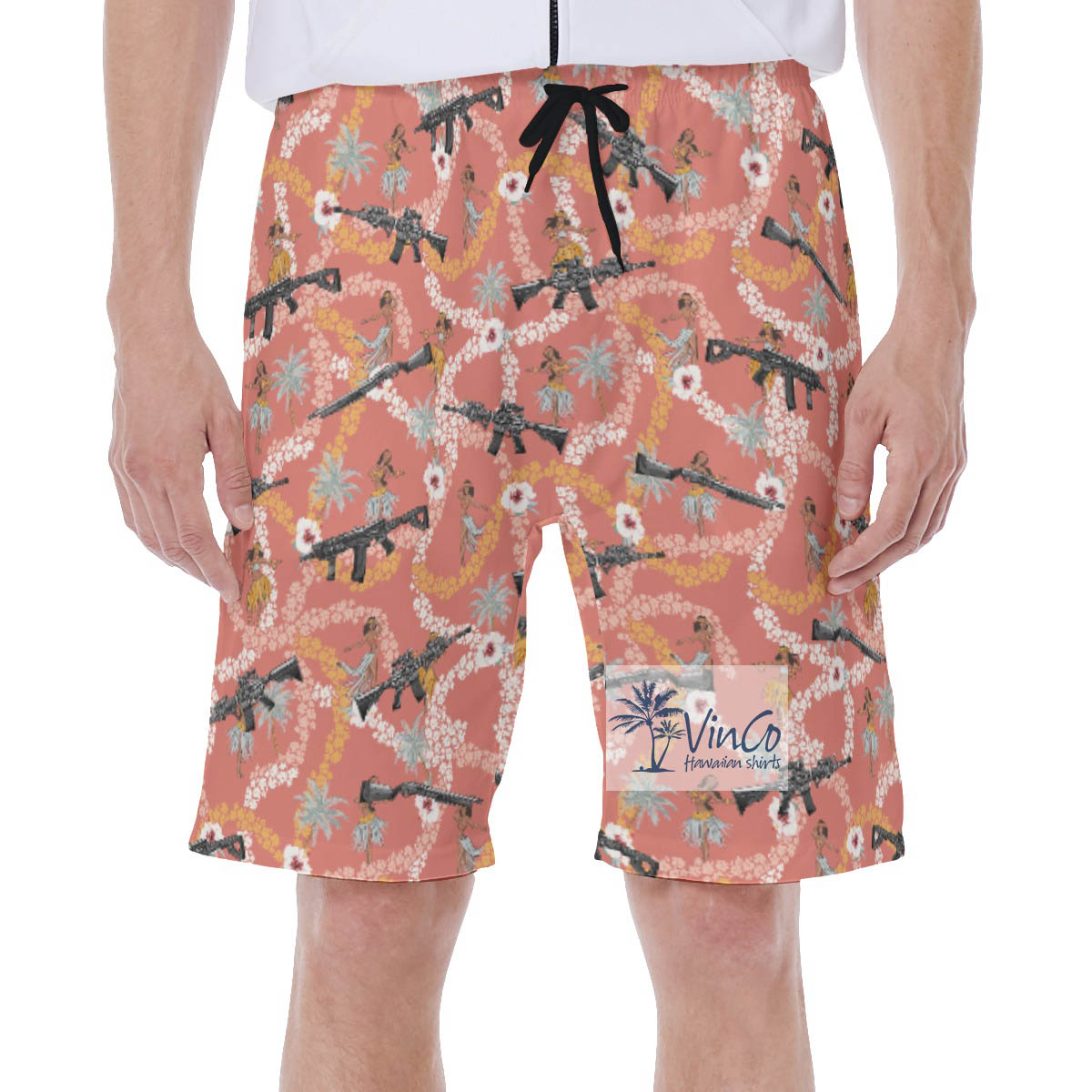 Floral Hula Girl With Gun Hawaiian Swimwear For Men - variant image 1