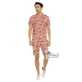 Set Funny Hula Girl Long Gun Hawaiian Shirt And Shorts For Men