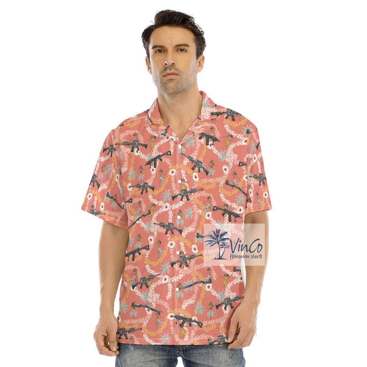 Funny Hula Girl With Gun Floral Hawaiian Shirt - variant image 1