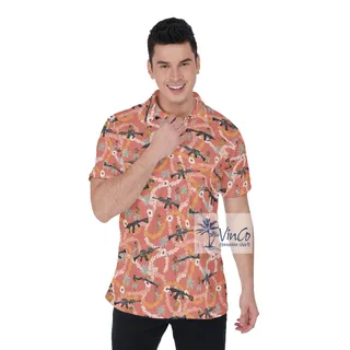 Funny Floral Hula Girl And Gun Hawaiian Polo Shirt