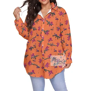 Funny Flamingo With Long Gun Orange Plus Size Hawaiian Shirt