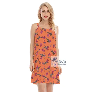 Orange Flamingo With Long Gun Hawaiian Cami Dresses For Women