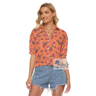 Orange Flamingo Gun Aloha Crop Top Shirt For Women