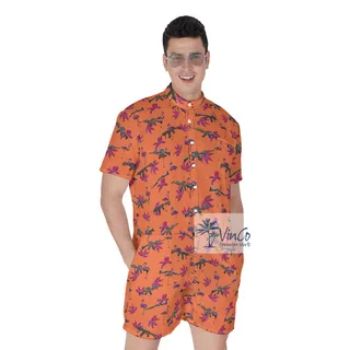Funny Flamingo Gun Orange Hawaiian Romper For Men