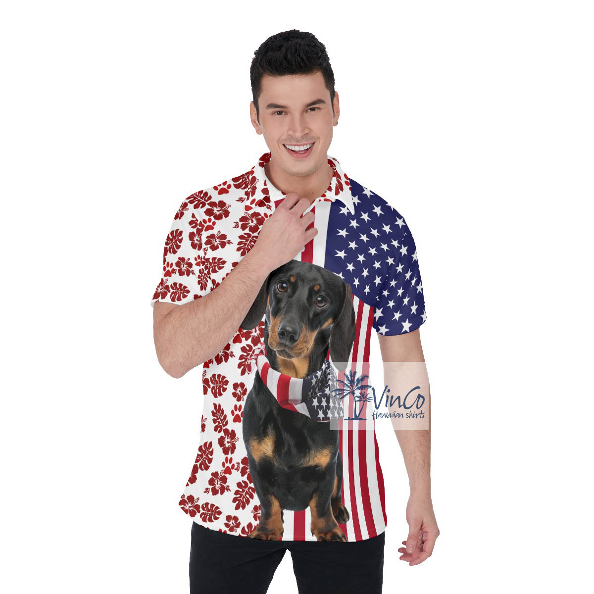 Cool Dachshund American 4th Of July Patriotic Polo Shirt For Men - variant image 1