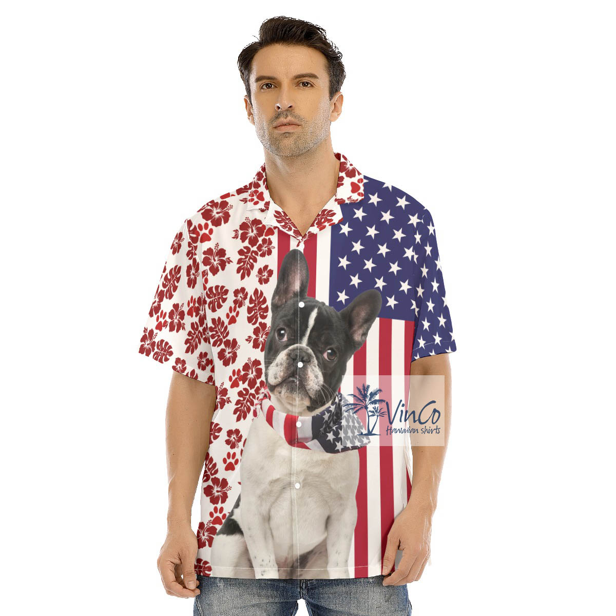 Unique French Bulldog American Flag Patriotic Aloha Shirt - variant image 1