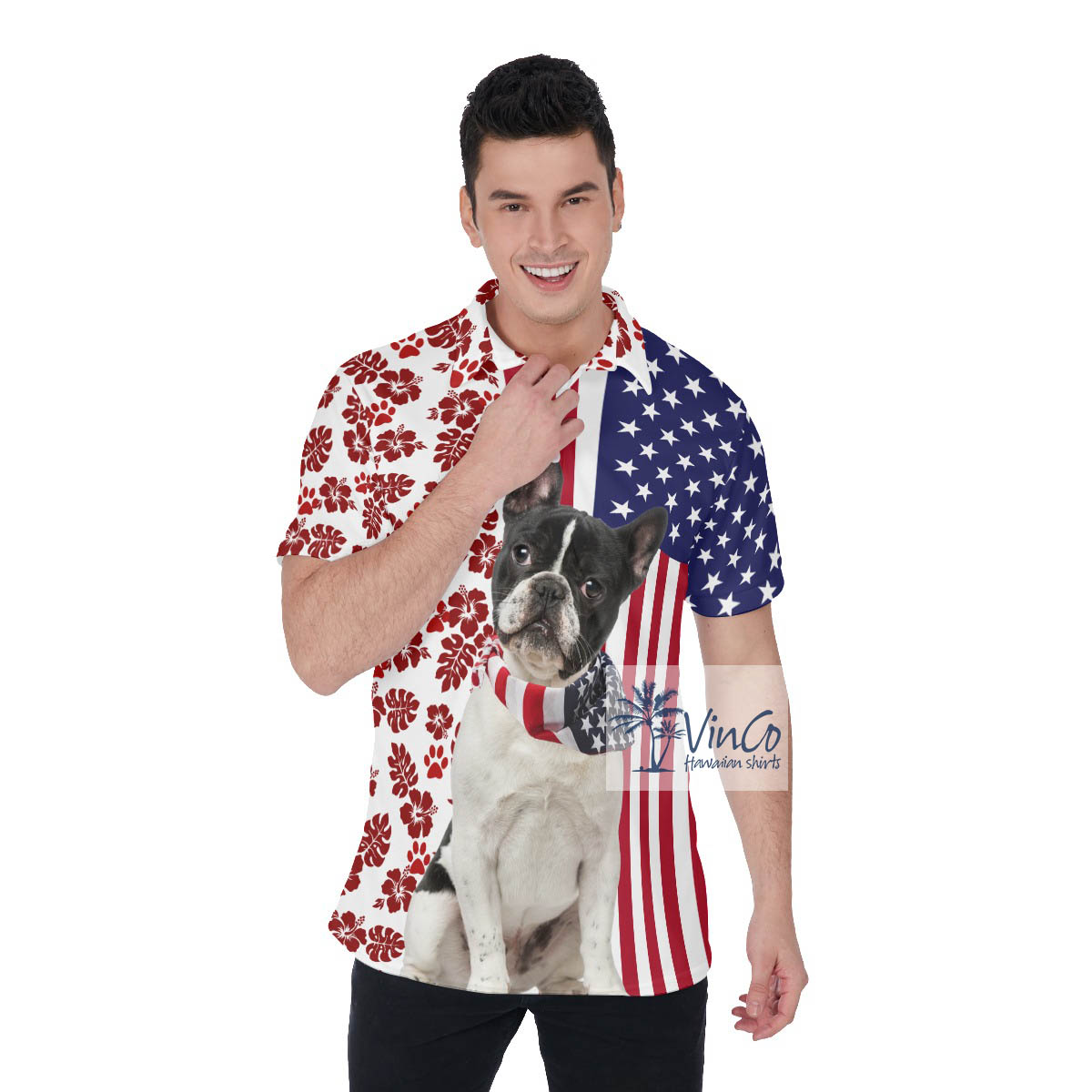 Patriotic French Bulldog American Hawaiian Polo Golf Shirt For Men - variant image 1