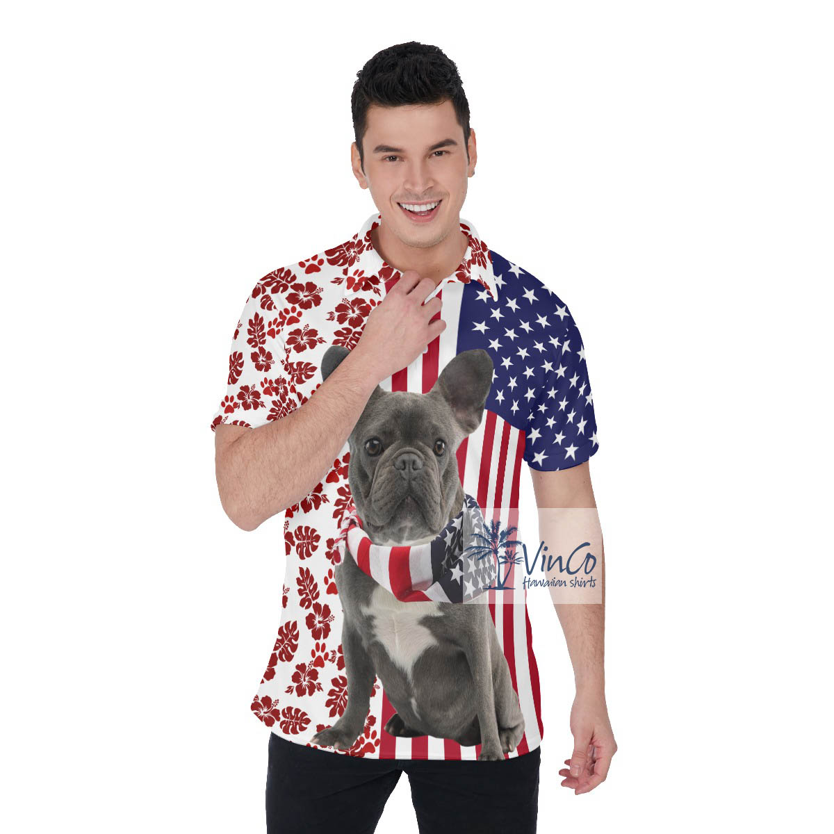 French Bulldog 4th Of July American Flag Hawaiian Golf Polo Shirt - variant image 1