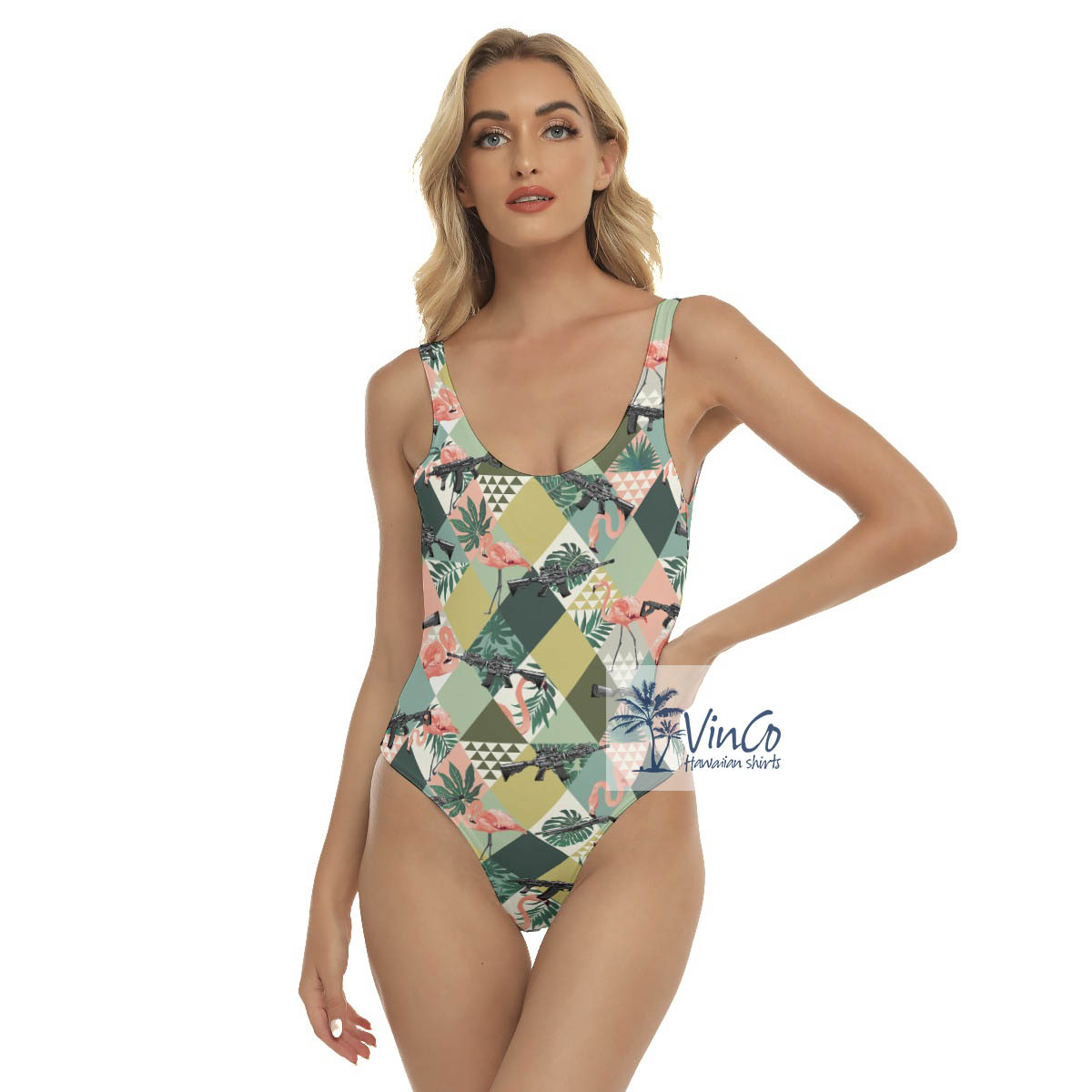 Tropical Flamingo Gun Hawaiian Swimsuit For Women - variant image 1