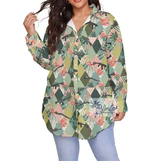 Green Tropical Flamingo Gun Hawaiian Oversize Shirt
