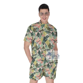 Tropical Flamingo Gun Green Hawaiian Romper
