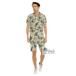 Set Tropical Flamingo Gun Hawaiian Shirt And Shorts For Men