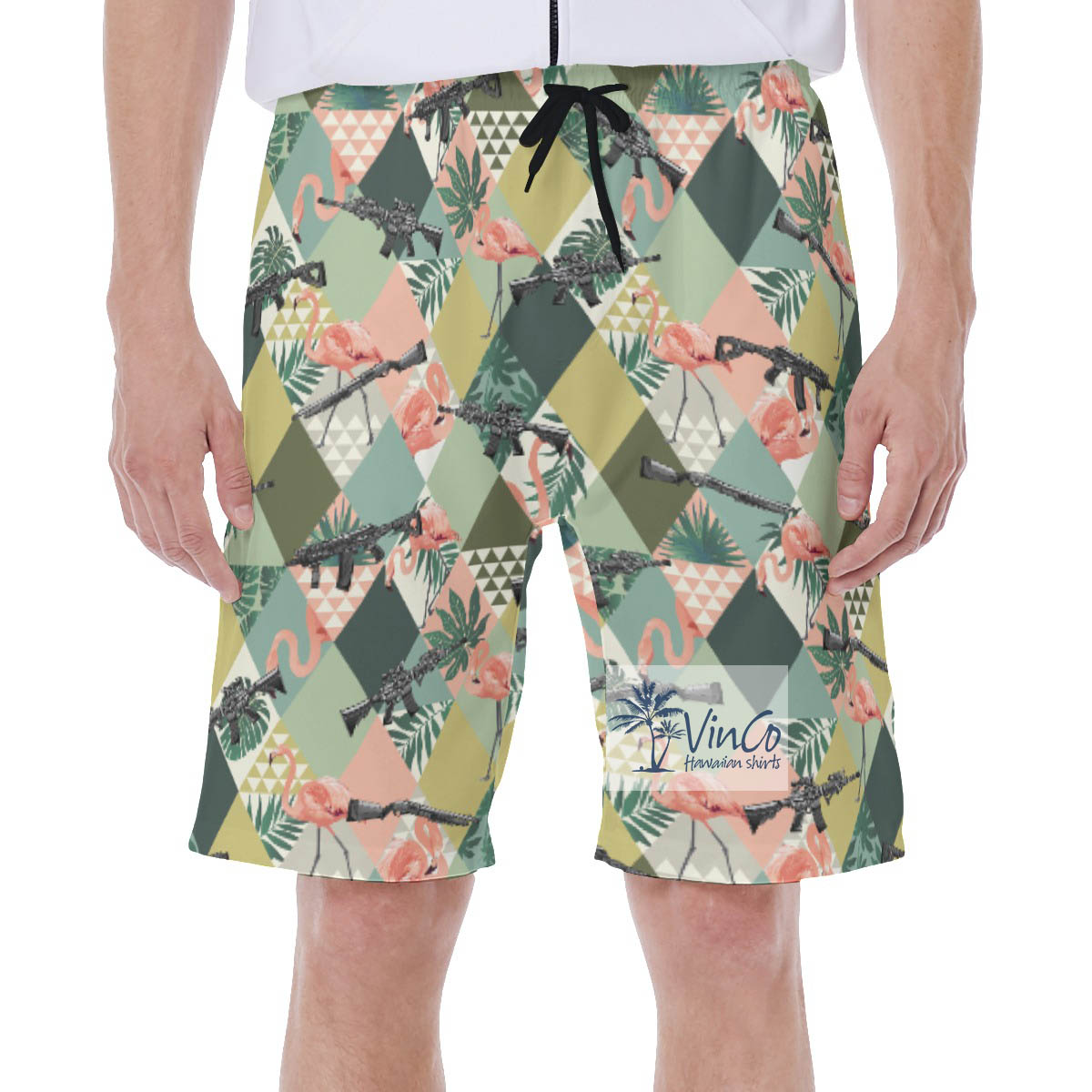 Tropical Flamingo Gun Green Hawaiian Swimwear For Men - variant image 1
