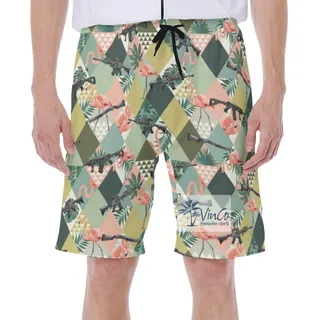 Tropical Flamingo Gun Green Hawaiian Swimwear For Men