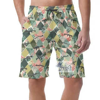Funny Flamingo With Gun Tropical Summer Shorts For Men