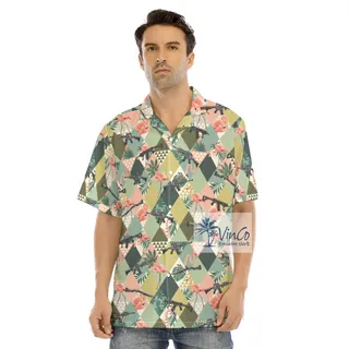 Flamingo Gun Tropical Green Hawaiian Shirt